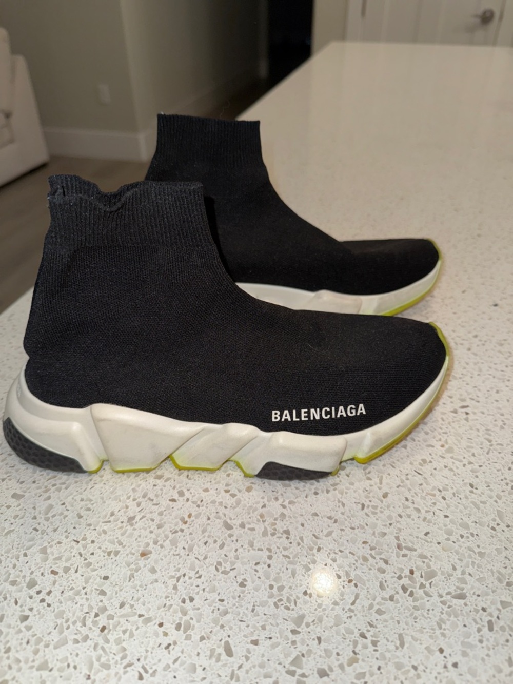 Balenciaga Kids Black Sock Sneakers with White and Neon Yellow Accents